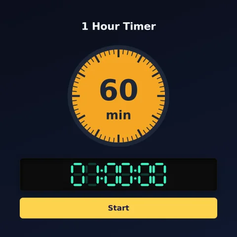 The Time and Space Science 1-hour timer: an analog dial with 60 minutes shaded orange, the digital read-out and a Start button