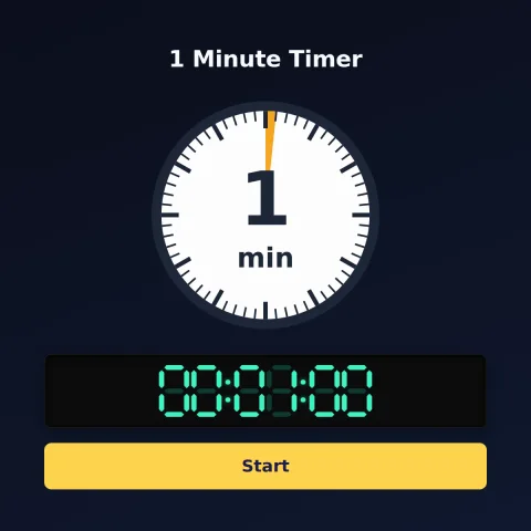 The Time and Space Science 1-minute timer: an analog dial with 1 minute shaded orange, the digital read-out and a Start button