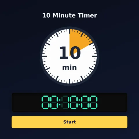The Time and Space Science 10-minute timer: an analog dial with 10 minutes shaded orange, the digital read-out and a Start button