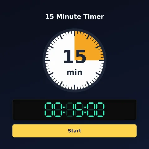The Time and Space Science 15-minute timer: an analog dial with 15 minutes shaded orange, the digital read-out and a Start button