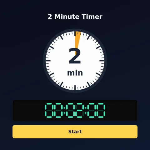 The Time and Space Science 2-minute timer: an analog dial with 2 minutes shaded orange, the digital read-out and a Start button
