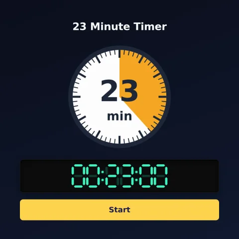 The Time and Space Science 23-minute timer: an analog dial with 23 minutes shaded orange, the digital read-out and a Start button