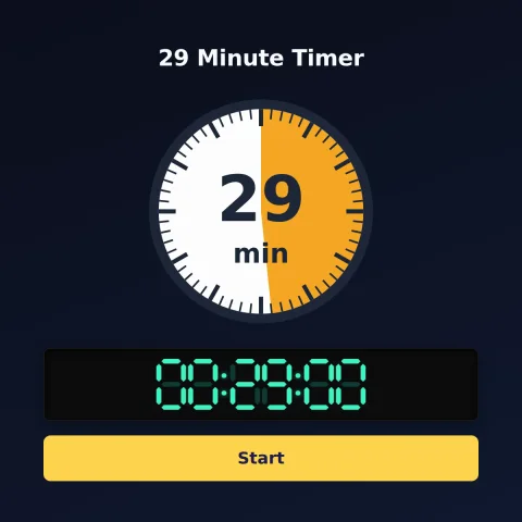 The Time and Space Science 29-minute timer: an analog dial with 29 minutes shaded orange, the digital read-out and a Start button