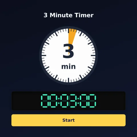 The Time and Space Science 3-minute timer: an analog dial with 3 minutes shaded orange, the digital read-out and a Start button
