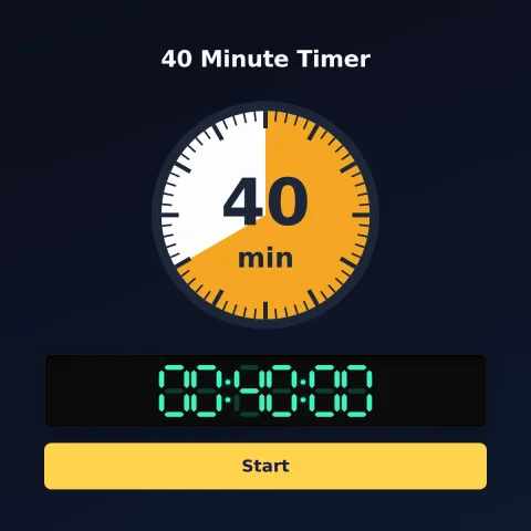 The Time and Space Science 40-minute timer: an analog dial with 40 minutes shaded orange, the digital read-out and a Start button