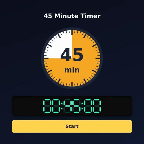 The Time and Space Science 45-minute timer: an analog dial with 45 minutes shaded orange, the digital read-out and a Start button