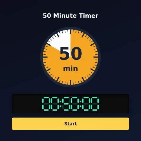 The Time and Space Science 50-minute timer: an analog dial with 50 minutes shaded orange, the digital read-out and a Start button