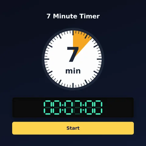 The Time and Space Science 7-minute timer: an analog dial with 7 minutes shaded orange, the digital read-out and a Start button