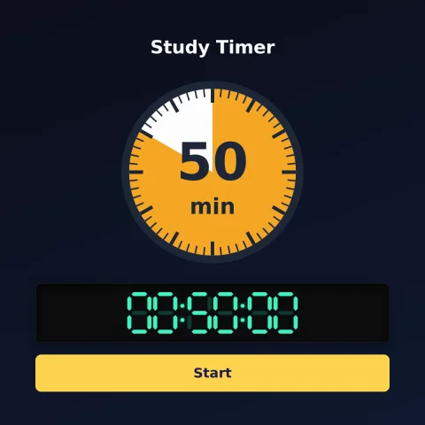 The Time and Space Science 50-minute timer: an analog dial with 50 minutes shaded orange, the digital read-out and a Start button