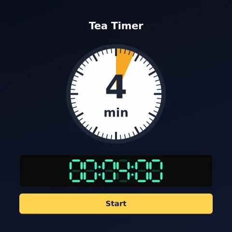 The Time and Space Science 4-minute timer: an analog dial with 4 minutes shaded orange, the digital read-out and a Start button